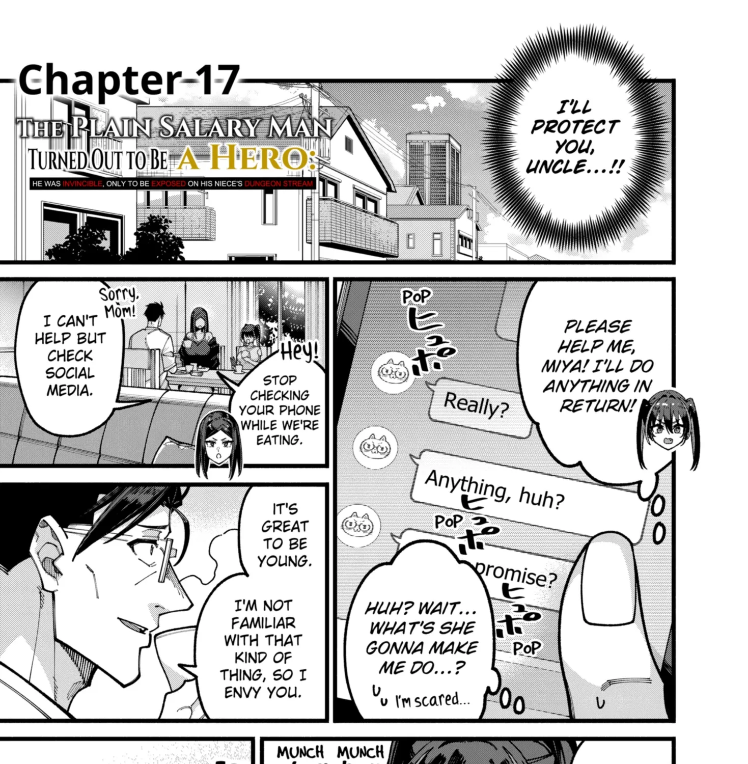 The Plain Salary Man Turned Out to Be a Hero He Was Invincible, Only to Be Exposed on His Niece's Dungeon Stream, chapter 17, page 1